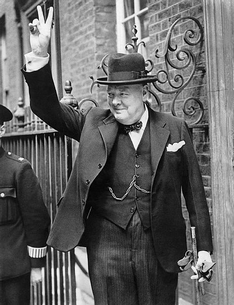 Winston Churchill at 10 Downing Street smoking one of his famous cigars