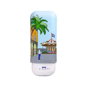 Elie Bleu 2 Cigar Leather Case- ''Casa Cubana Carousel''