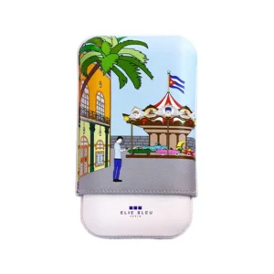 Elie Bleu 3 Cigar Leather Case- ''Casa Cubana Carousel''